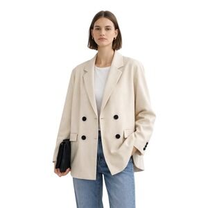 ZARA Cream Double Breasted Blazer Women's Oversized Large Tailored Chic